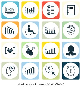 Set Of 16 Universal Editable Icons. Can Be Used For Web, Mobile And App Design. Includes Elements Such As Fail Graph, Time Management, Questionnaire And More.