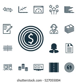 Set Of 16 Universal Editable Icons. Can Be Used For Web, Mobile And App Design. Includes Elements Such As Money, Paper, Bars Chart And More.