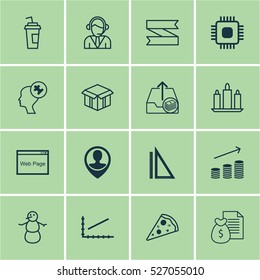 Set Of 16 Universal Editable Icons. Can Be Used For Web, Mobile And App Design. Includes Elements Such As Website, Winter, Sliced Pizza And More.