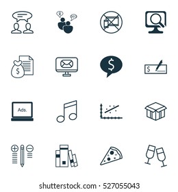 Set Of 16 Universal Editable Icons. Can Be Used For Web, Mobile And App Design. Includes Elements Such As Library, Sliced Pizza, Forbidden Mobile And More.