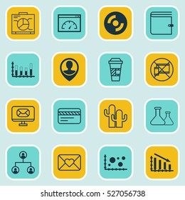 Set Of 16 Universal Editable Icons. Can Be Used For Web, Mobile And App Design. Includes Elements Such As Employee Location, Blank Cd, Email And More.