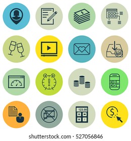 Set Of 16 Universal Editable Icons. Can Be Used For Web, Mobile And App Design. Includes Elements Such As Forbidden Mobile, Dollar Salary, PPC And More.