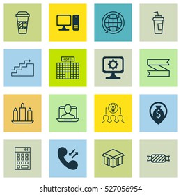 Set Of 16 Universal Editable Icons. Can Be Used For Web, Mobile And App Design. Includes Elements Such As Sweet, World, Collaborative Solution And More.
