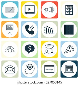 Set Of 16 Universal Editable Icons. Can Be Used For Web, Mobile And App Design. Includes Elements Such As Financial, Airport Construction, Business Deal And More.