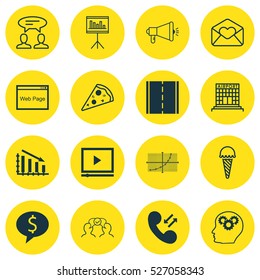 Set Of 16 Universal Editable Icons. Can Be Used For Web, Mobile And App Design. Includes Elements Such As Cooperation, Fail Graph, Line Grid And More.