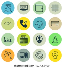 Set Of 16 Universal Editable Icons. Can Be Used For Web, Mobile And App Design. Includes Elements Such As Segmented Bar Graph, Wallet, Decorated Tree And More.