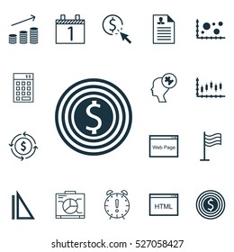 Set Of 16 Universal Editable Icons. Can Be Used For Web, Mobile And App Design. Includes Elements Such As Money Recycle, Business Goal, Investment And More.