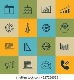 Set Of 16 Universal Editable Icons. Can Be Used For Web, Mobile And App Design. Includes Elements Such As Agenda, Celebration Cake, Focus Group And More.