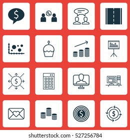 Set Of 16 Universal Editable Icons. Can Be Used For Web, Mobile And App Design. Includes Elements Such As Computer, Comparison, Coins Growth And More.