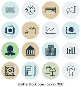 Set Of 16 Universal Editable Icons. Can Be Used For Web, Mobile And App Design. Includes Elements Such As Plastic Card, Announcement, Growth And More.