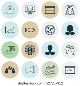 Set Of 16 Universal Editable Icons. Can Be Used For Web, Mobile And App Design. Includes Elements Such As Report, Coding, Business Goal And More.