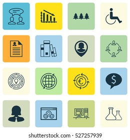Set Of 16 Universal Editable Icons. Can Be Used For Web, Mobile And App Design. Includes Elements Such As Dialogue, Business Woman, Pin Employee And More.