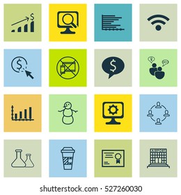 Set Of 16 Universal Editable Icons. Can Be Used For Web, Mobile And App Design. Includes Elements Such As Dynamics, SEO Brainstorm, Bars Chart And More.