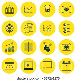 Set Of 16 Universal Editable Icons. Can Be Used For Web, Mobile And App Design. Includes Elements Such As Wax, Changes Graph, Graphical Grid And More.