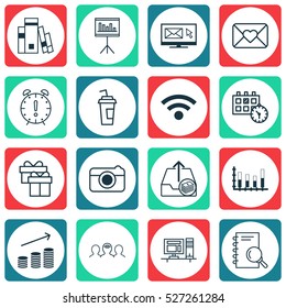 Set Of 16 Universal Editable Icons. Can Be Used For Web, Mobile And App Design. Includes Elements Such As Analysis, Appointment, Coins Growth And More.