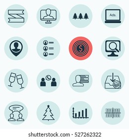 Set Of 16 Universal Editable Icons. Can Be Used For Web, Mobile And App Design. Includes Elements Such As Dialogue, Employee Location, Laptop And More.