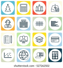 Set Of 16 Universal Editable Icons. Can Be Used For Web, Mobile And App Design. Includes Elements Such As Paid Download, Cosinus Diagram, Decorated Tree And More.
