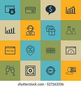 Set Of 16 Universal Editable Icons. Can Be Used For Web, Mobile And App Design. Includes Elements Such As Champagne Glasses, Personal Skills, Sinus Graph And More.