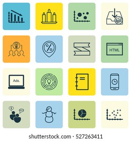 Set Of 16 Universal Editable Icons. Can Be Used For Web, Mobile And App Design. Includes Elements Such As Winter, Discount Location, Circle Graph And More.