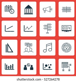 Set Of 16 Universal Editable Icons. Can Be Used For Web, Mobile And App Design. Includes Elements Such As Education Center, Media Campaign, Phone Conference And More.