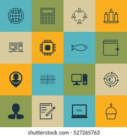 Set Of 16 Universal Editable Icons. Can Be Used For Web, Mobile And App Design. Includes Elements Such As Digital Media, Savings, Pin Employee And More.