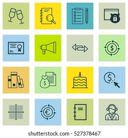 Set Of 16 Universal Editable Icons. Can Be Used For Web, Mobile And App Design. Includes Elements Such As PPC, Report, Library And More.