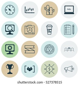 Set Of 16 Universal Editable Icons. Can Be Used For Web, Mobile And App Design. Includes Elements Such As Cacti, Coaching, Reminder And More.