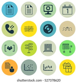 Set Of 16 Universal Editable Icons. Can Be Used For Web, Mobile And App Design. Includes Elements Such As Plot Diagram, Agenda, Blank Cd And More.