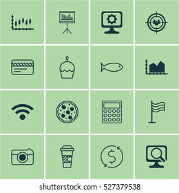 Set Of 16 Universal Editable Icons. Can Be Used For Web, Mobile And App Design. Includes Elements Such As Focus Group, Sequence Graphics, Laptop And More.