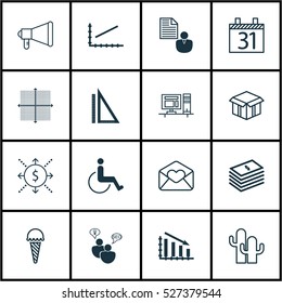 Set Of 16 Universal Editable Icons. Can Be Used For Web, Mobile And App Design. Includes Elements Such As Fail Graph, Accessibility, Money And More.