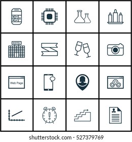 Set Of 16 Universal Editable Icons. Can Be Used For Web, Mobile And App Design. Includes Elements Such As Pin Employee, Blank Ribbon, Wax And More.