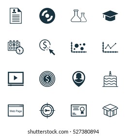 Set Of 16 Universal Editable Icons. Can Be Used For Web, Mobile And App Design. Includes Elements Such As Certificate, Appointment, Changes Graph And More.