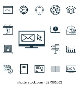 Set Of 16 Universal Editable Icons. Can Be Used For Web, Mobile And App Design. Includes Elements Such As Paid Download, Airport Construction, Keyword Marketing And More.