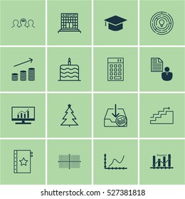 Set Of 16 Universal Editable Icons. Can Be Used For Web, Mobile And App Design. Includes Elements Such As Report, Square Diagram, Airport Construction And More.