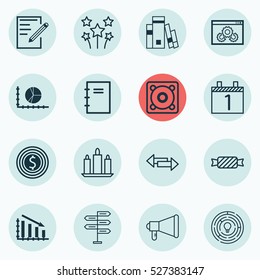 Set Of 16 Universal Editable Icons. Can Be Used For Web, Mobile And App Design. Includes Elements Such As Paper, Opportunity, Website Performance And More.