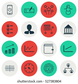 Set Of 16 Universal Editable Icons. Can Be Used For Web, Mobile And App Design. Includes Elements Such As Square Diagram, Line Graph, Manager And More.