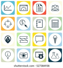 Set Of 16 Universal Editable Icons. Can Be Used For Web, Mobile And App Design. Includes Elements Such As Social Profile, Money Navigation, Collaboration And More.