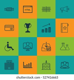 Set Of 16 Universal Editable Icons. Can Be Used For Web, Mobile And App Design. Includes Elements Such As Accessibility, Hotel Construction, Warranty And More.