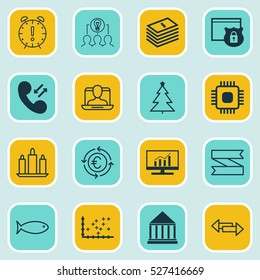 Set Of 16 Universal Editable Icons. Can Be Used For Web, Mobile And App Design. Includes Elements Such As Market Research, Education Center, Dollar Salary And More.