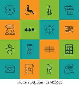 Set Of 16 Universal Editable Icons. Can Be Used For Web, Mobile And App Design. Includes Elements Such As Report, Accessibility, Warranty And More.