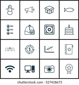 Set Of 16 Universal Editable Icons. Can Be Used For Web, Mobile And App Design. Includes Elements Such As Analytics, Media Campaign, Coaching And More.