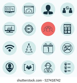 Set Of 16 Universal Editable Icons. Can Be Used For Web, Mobile And App Design. Includes Elements Such As Operator, Decorated Tree, Agenda And More.