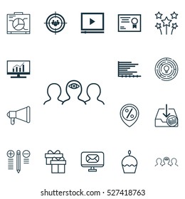 Set Of 16 Universal Editable Icons. Can Be Used For Web, Mobile And App Design. Includes Elements Such As Video Player, Festive Fireworks, Focus Group And More.