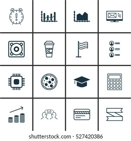 Set Of 16 Universal Editable Icons. Can Be Used For Web, Mobile And App Design. Includes Elements Such As Sequence Graphics, Job Applicants, Newsletter And More.