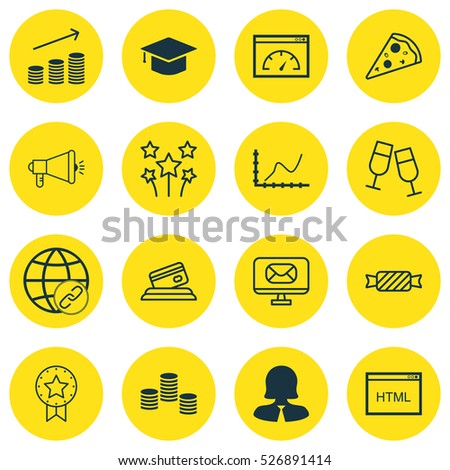 Set Of 16 Universal Editable Icons. Can Be Used For Web, Mobile And App Design. Includes Elements Such As Email, Festive Fireworks, Champagne Glasses And More.