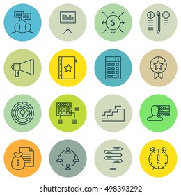 Set Of 16 Universal Icons On Collaboration, Personal Skills, Announcement And More Topics. Vector Icon Set Including Growth, Personal Skills, Innovation And Other Elements.