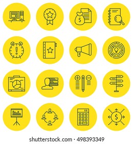 Set Of 16 Universal Icons On Opportunity, Present Badge, Analysis And More Topics. Vector Icon Set Including Personal Skills, Opportunity, Analysis And Other Elements.