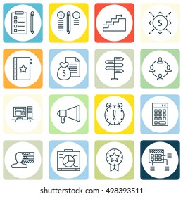 Set Of 16 Universal Icons On Announcement, Growth, Computer And More Topics. Vector Icon Set Including Decision Making, Growth, Computer And Other .