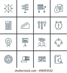 Set Of 16 Universal Icons On Investment, Computer, Presentation And More Topics. Vector Icon Set Including Schedule, Presentation, Investment And Other .