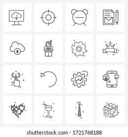 Set of 16 Universal Line Icons of financial cloud network; corporate; outdoor; branding communication; less Vector Illustration